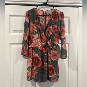 Charlotte Russe Red and Olive Floral romper